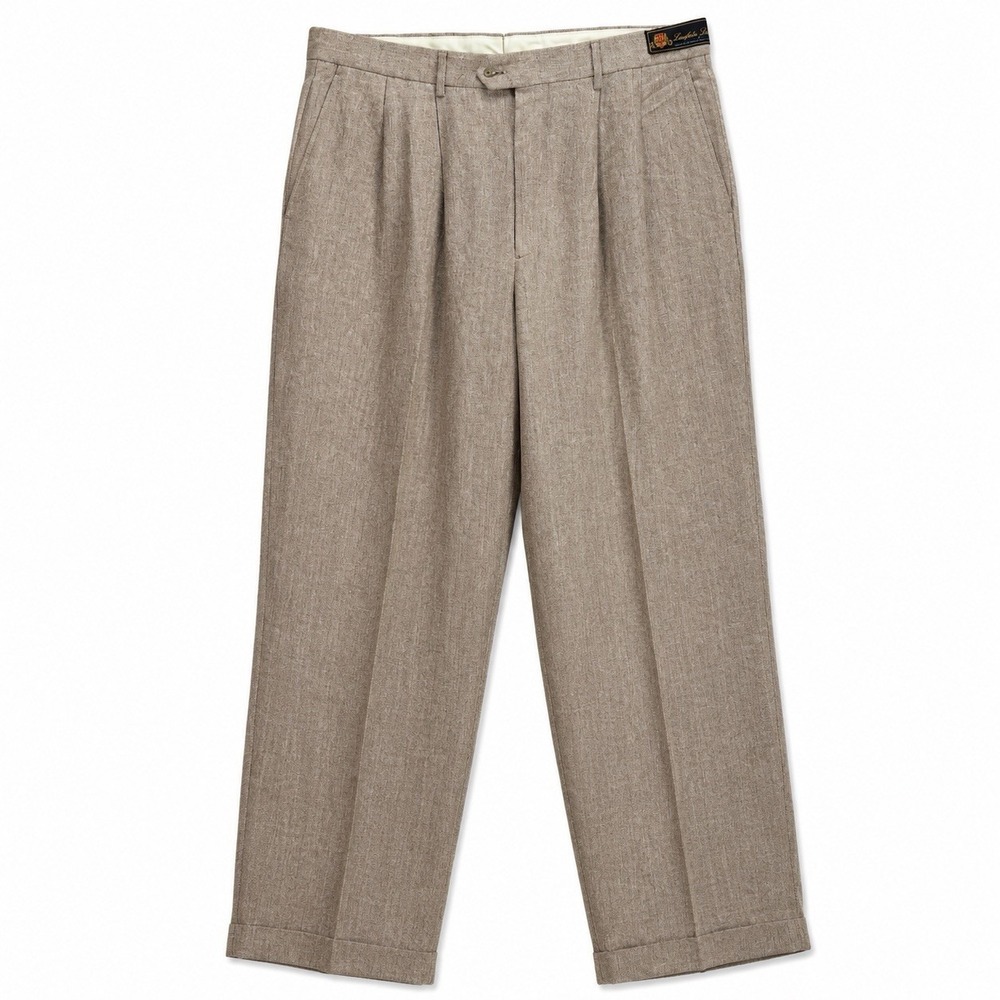Bill Blass Black Label Bremen Linen Blend Pleated Dress Pants Men's 34x32 Beige